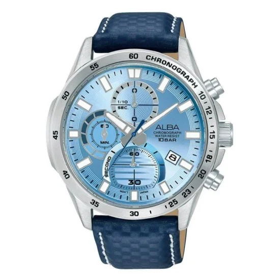 Alba 43Mm Active Men's Watch, Analog, Leather Strap - Blue